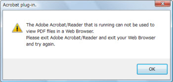 The Adobe Acrobat/Reader is running cant not be used to view PDF files in a Web Browser. 